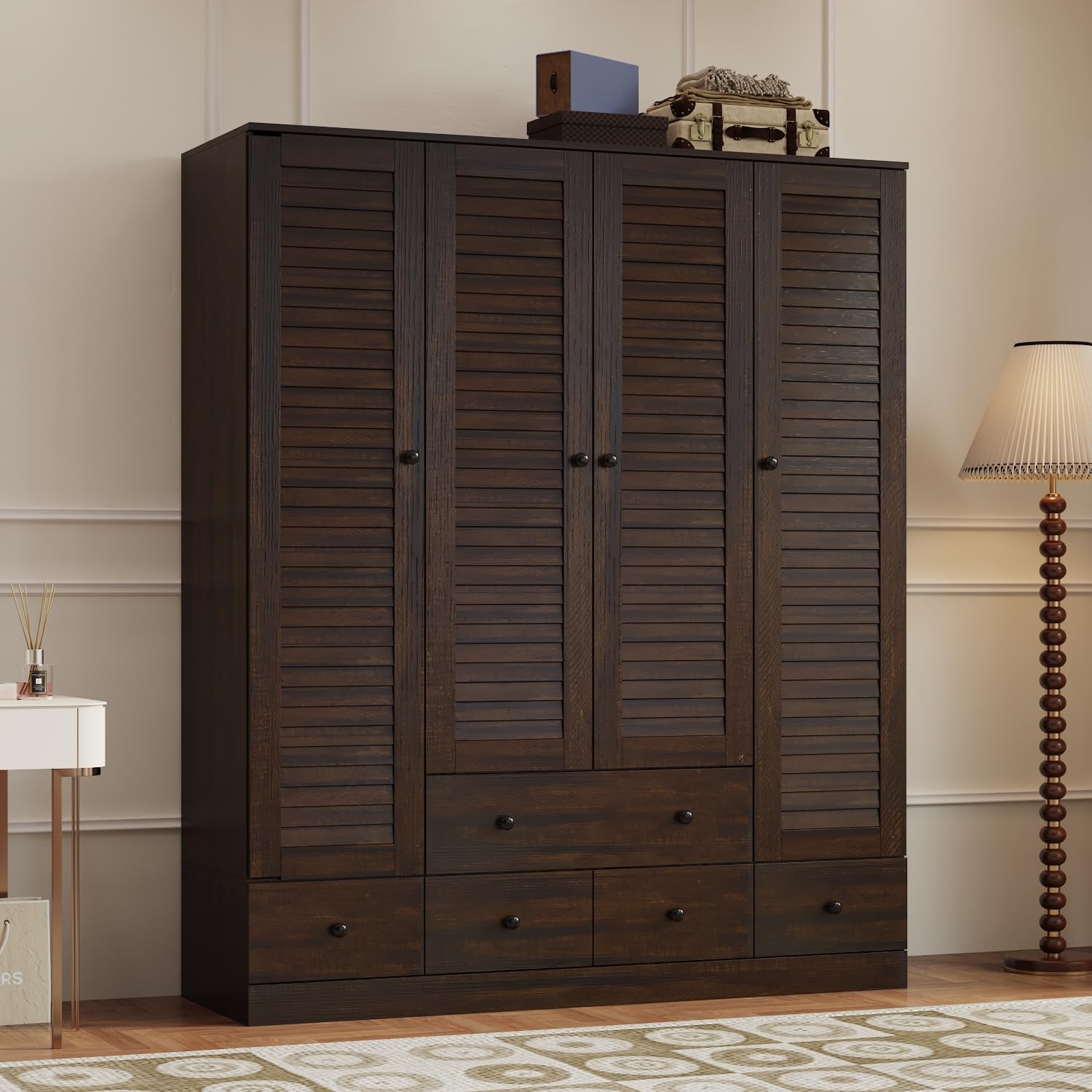 Amazon.com: Hitow Wardrobe Armoire with 4 Louvered Doors